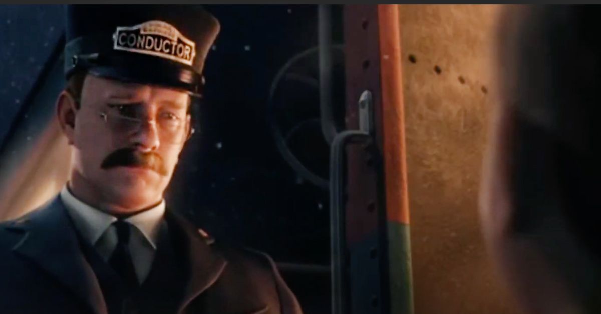 Tom Hanks as the conductor in The Polar Express.