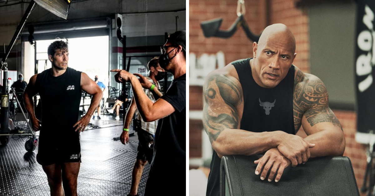 dwayne johnson and henry cavill in the gym, Instagram posts