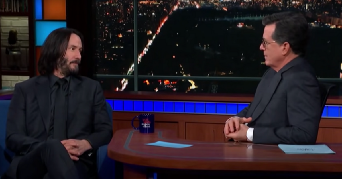 keanu reeves and stephen colbert emotional late night show interview