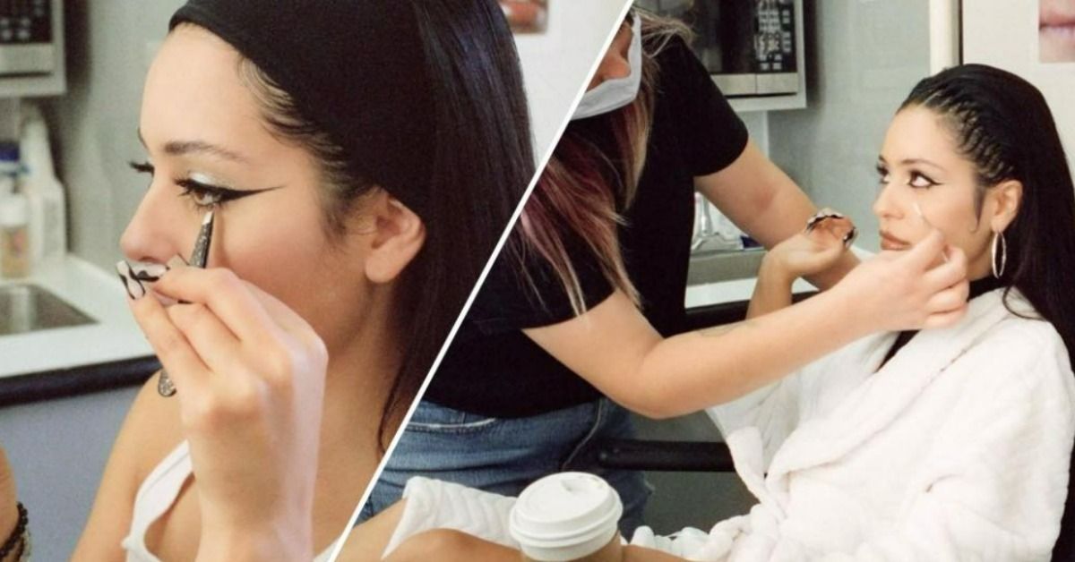 'Euphoria' star Alexa Demie getting her makeup done on the set of 'Euphoria'.