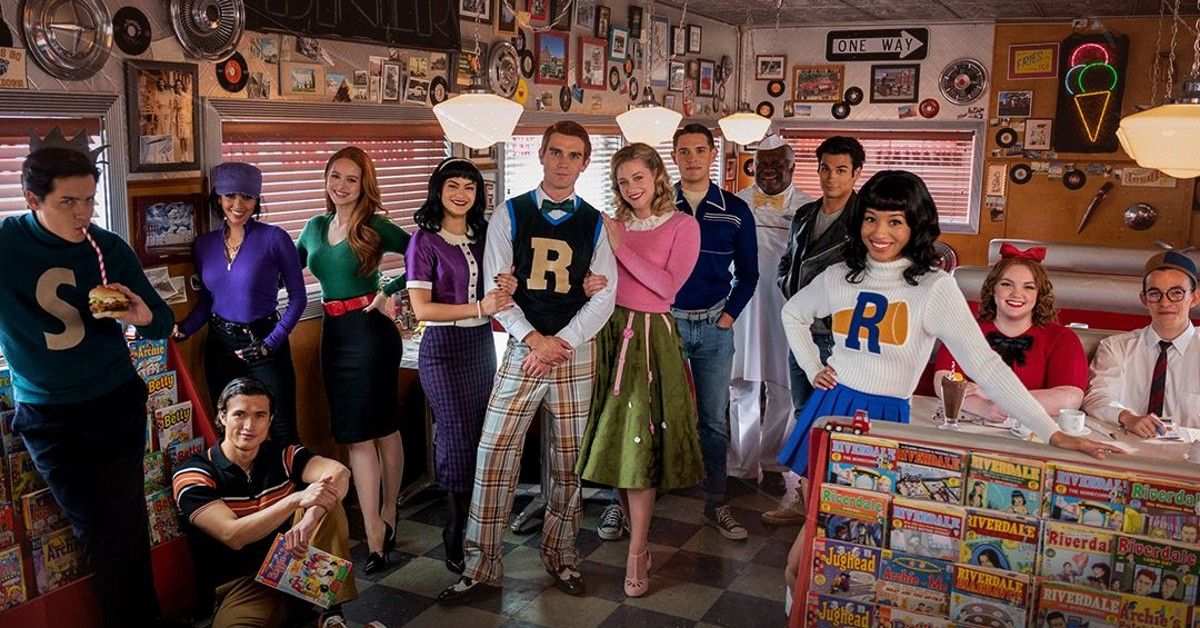 The cast of Riverdale dressed in Archie Comics outfits