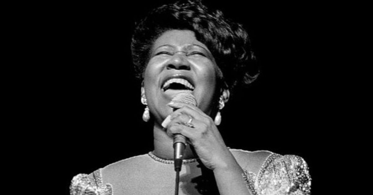 Black And White Close-up of Aretha Franklin Singing