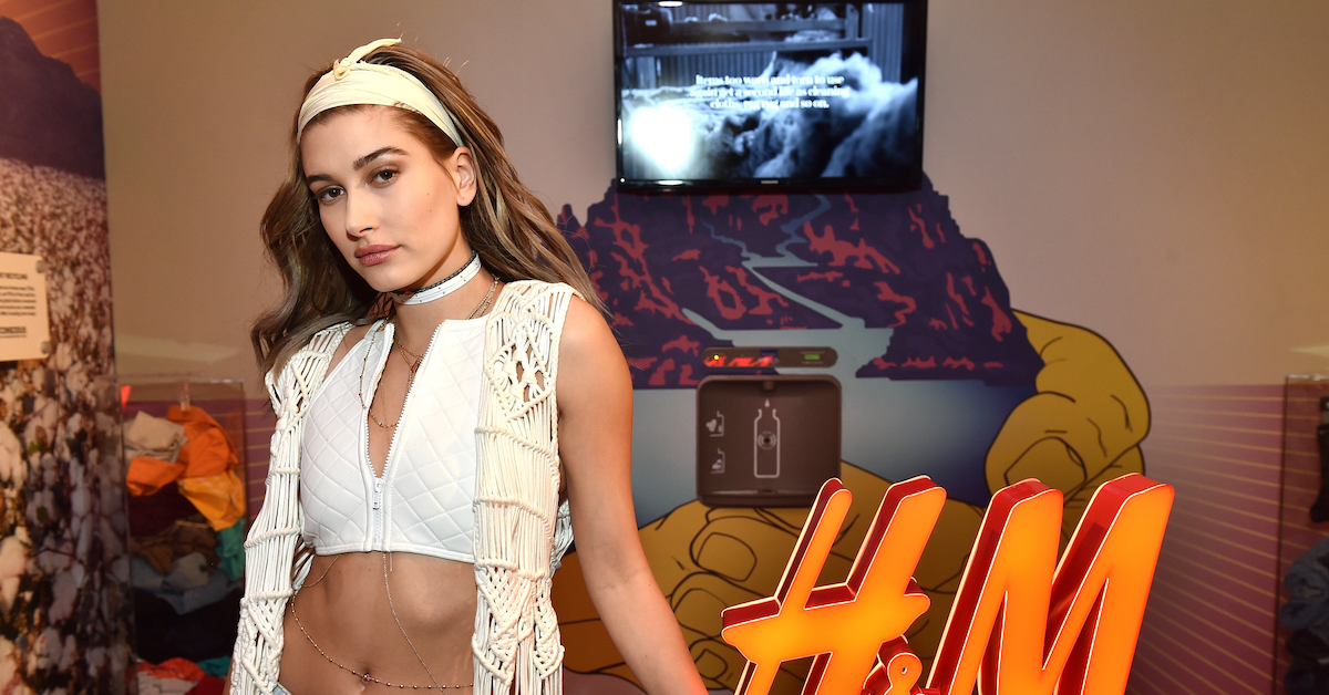 Model Hailey Bieber (then Hailey Baldwin) attends the H&M Loves Coachella Pop UP