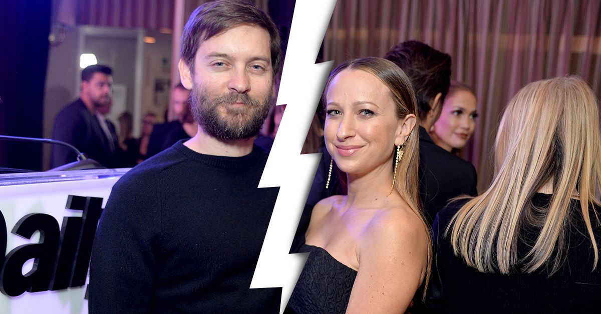Tobey Maguire in a suit on the red carpet alongside his ex-wife Jennifer Meyer 