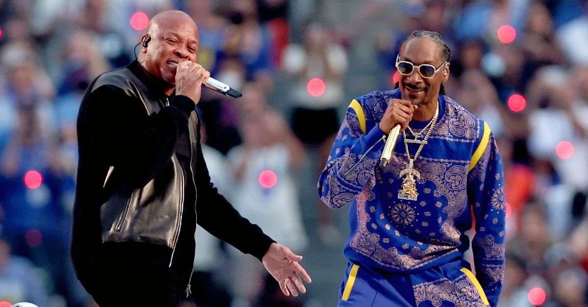 Dr Dre and Snoop Dogg performing during Super Bowl Half Time