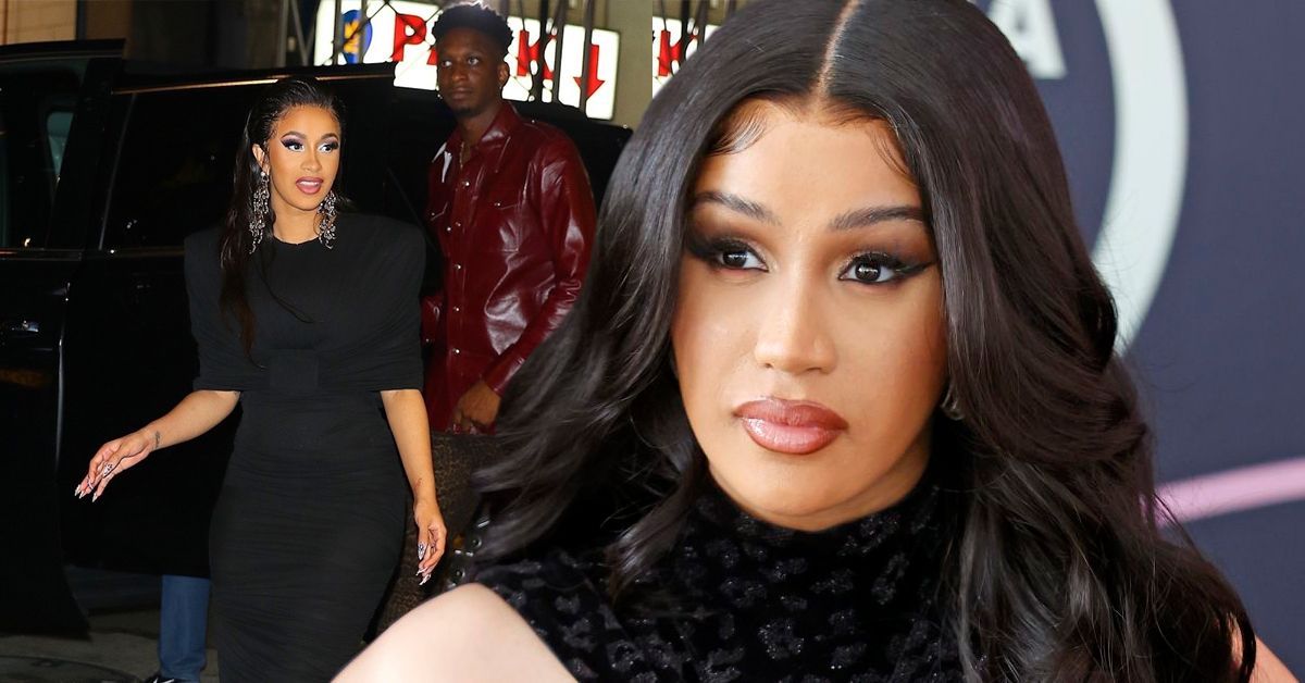 Cardi B in a black dress (front). Cardi B standing next to Offset at a casino (back)