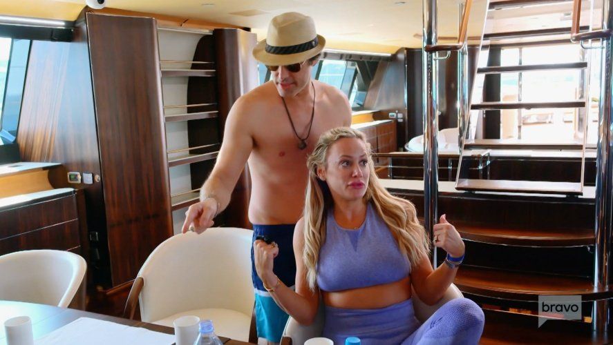 Charter Guests Chuck and Erica Rose Ridiculing Marcos' Omelette Below Deck Sailing Yacht Season 3