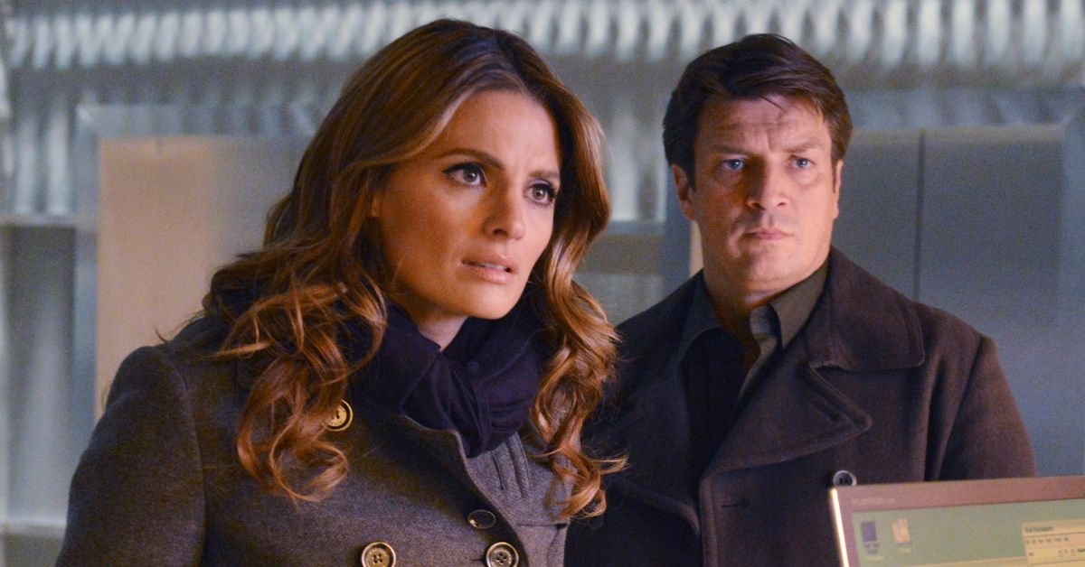 A screenshot from Castle, featuring Stana Katic