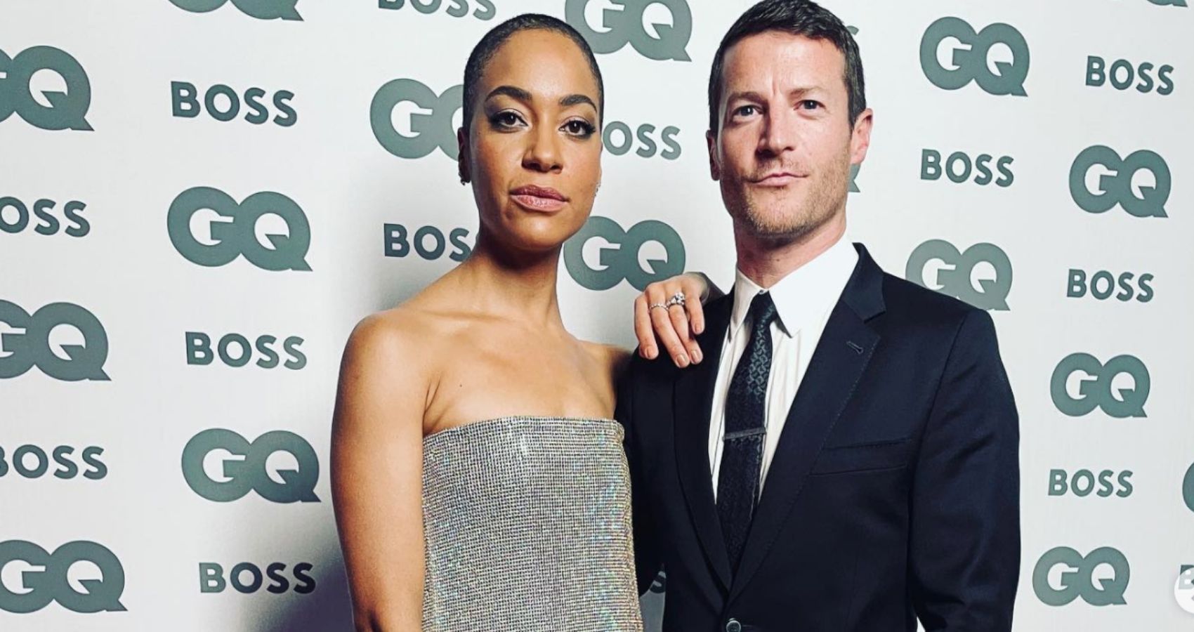 Cush Jumbo and her husband Sean Griffin pose at a GQ press event