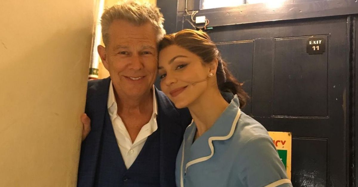 David Foster and Katharine McPhee posing together backstage of her Broadway musical Waitress