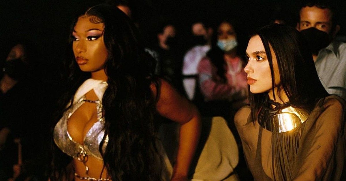 Dua Lipa and Megan Thee Stallion in gold and silver colors
