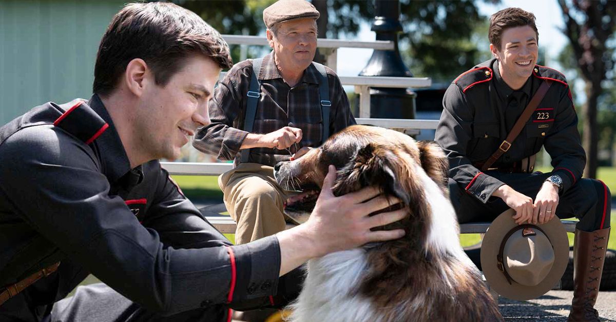 Grant Gustin with his canine co-star in his new netflix movie 'Rescued By Ruby'