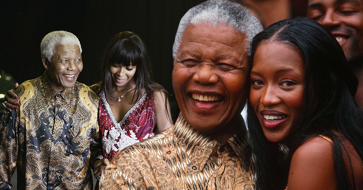 Model Naomi Campbell posing with her good friend Nelson Mandela
