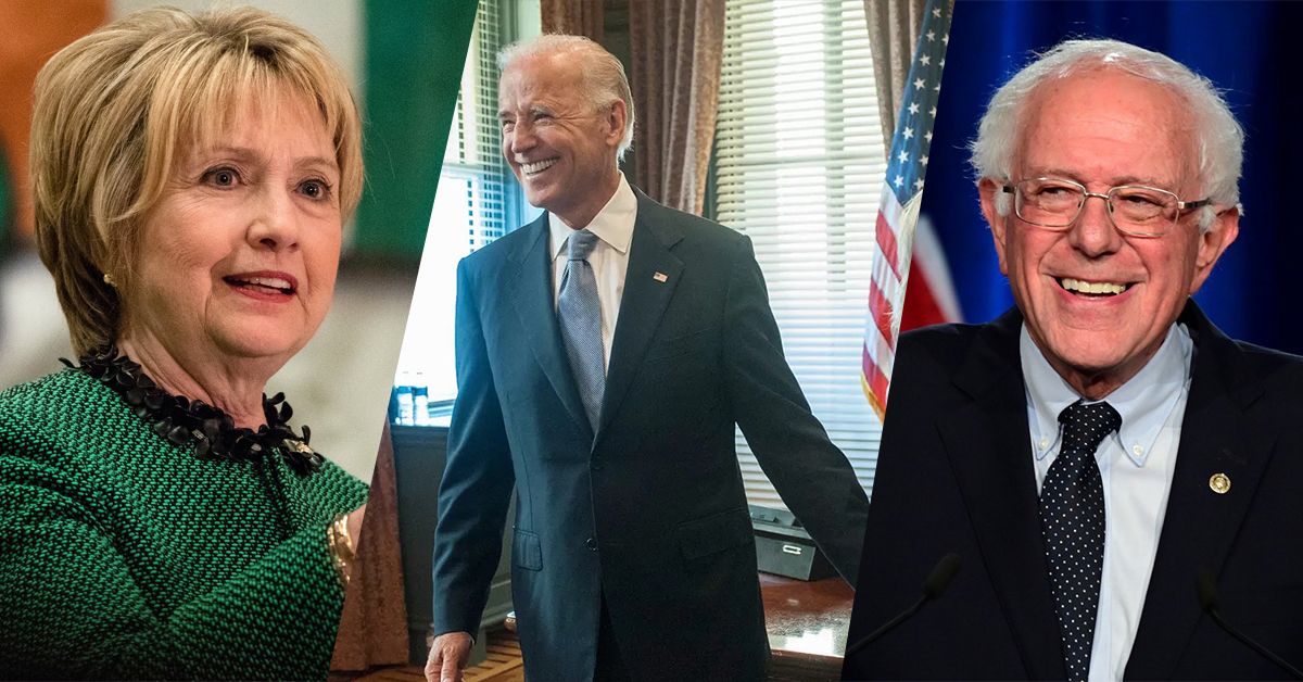 Pictures of politicians Hillary Clinton, Bernie Sanders, and Joe Biden