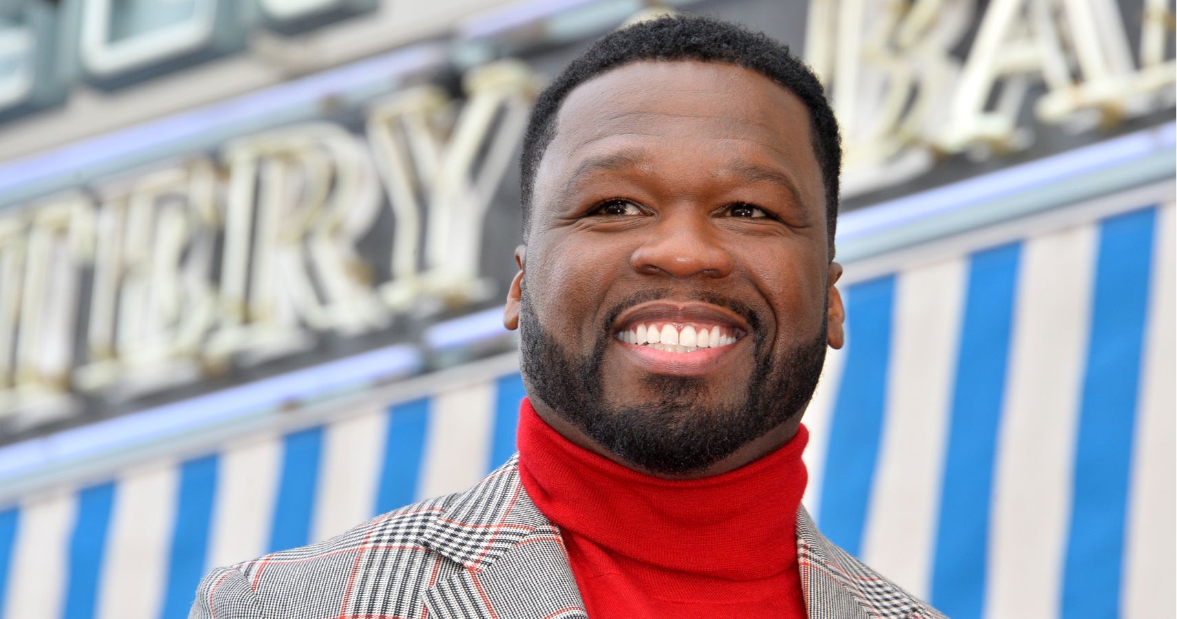 50 Cent In A Red Turtleneck Tee