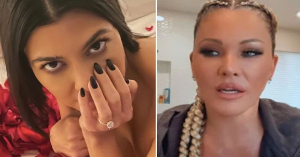 Kourtney Kardashian Engagement Ring Hand On Face Black Nails Shanna Moakler Side Eye Long Braids Blonde