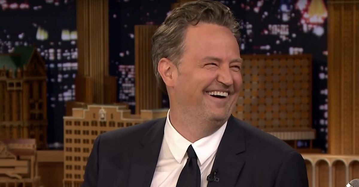 Matthew Perry laughing on the set of The Tonight Show