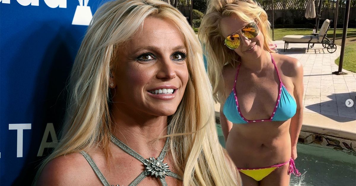 Britney Spears in a bikini next to her new pool