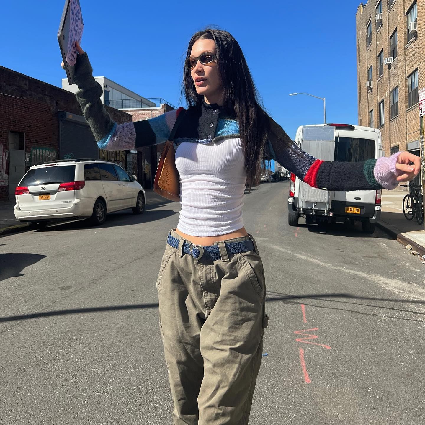 Bella Hadid Posing In Cargo Pants For Instagram
