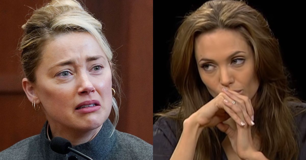 Amber Heard Court Blonde Hair Up Do Crying Grey Angelina Jolie Hands Clasped On Her Mouth Annoyed Brunette Brown Hair Grey Top