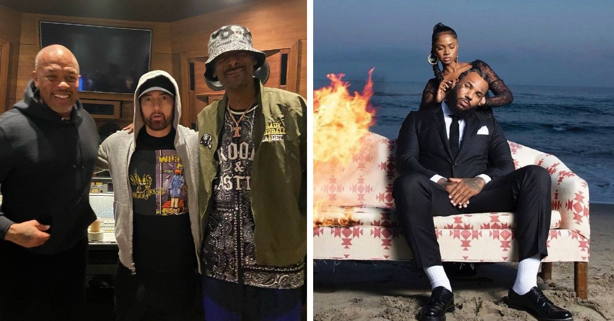 Eminem, Dr. Dre, Snoop Dogg side by side image with The Game