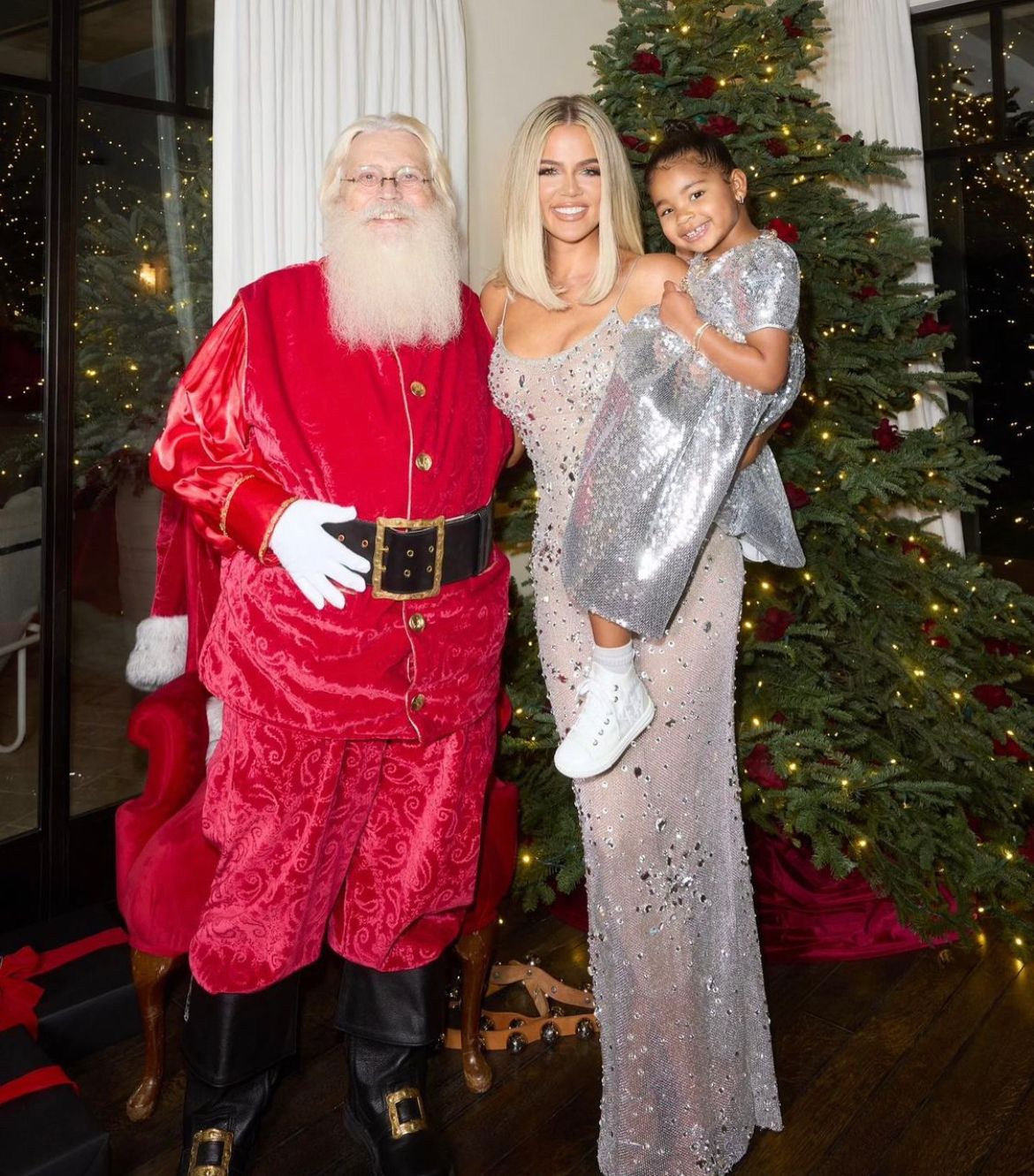 Khloe Kardashian and True Thompson with Santa Claus