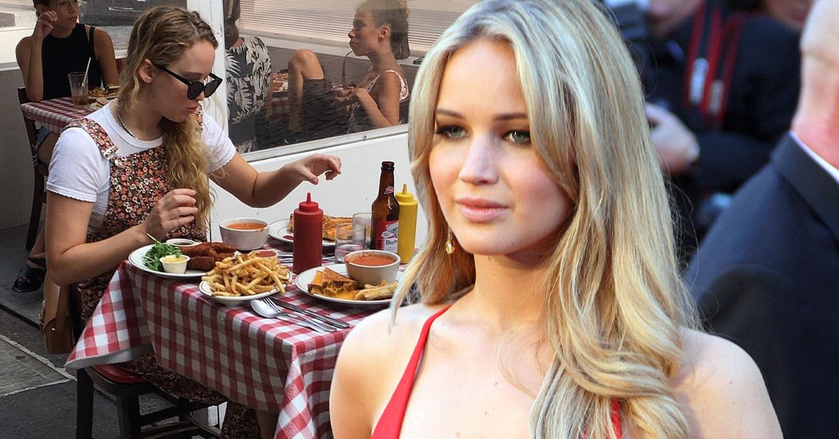 Jennifer Lawrence Got Caught Lying About Being A Good Tipper (show candid photo of Lawrence eating at a restaurant)