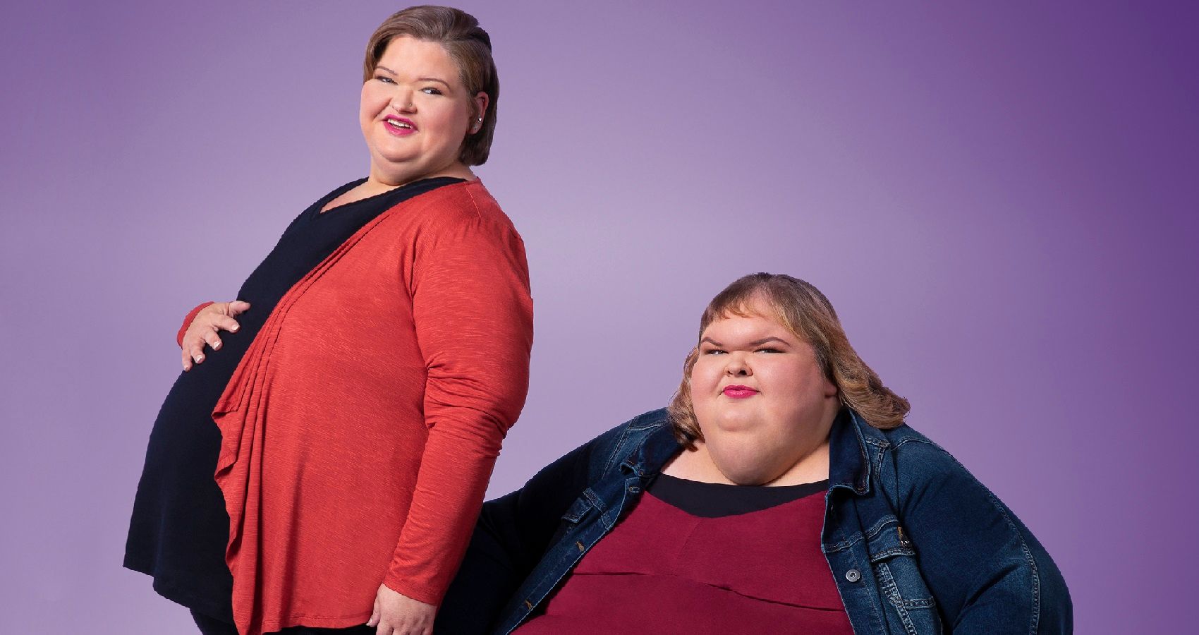 The 1000-lb Slaton Sisters photoshoot in front of a purple background