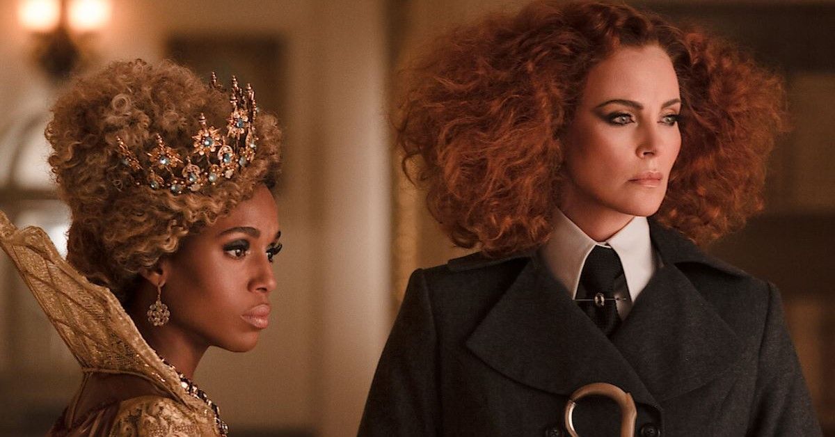 Kerry Washington and Charlize Theron in a still from the Netflix film The School for Good and Evil 