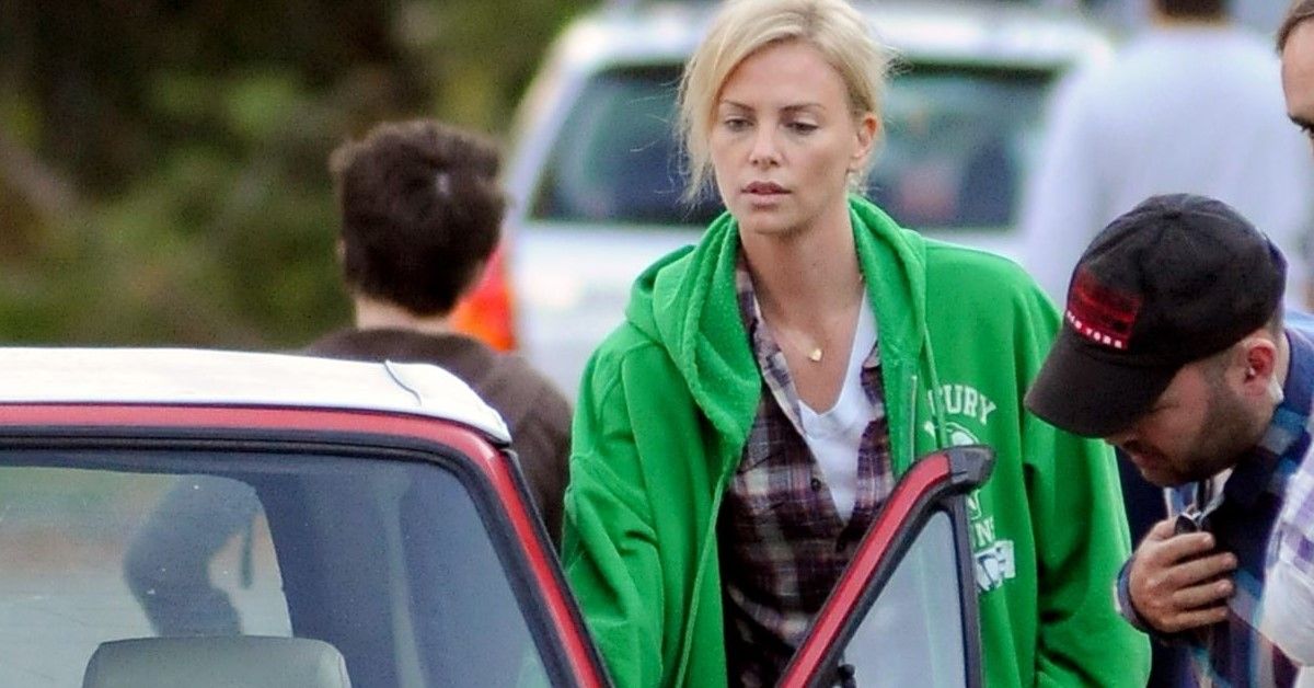 Charlize Theron pictured on the set of the film Young Adult 