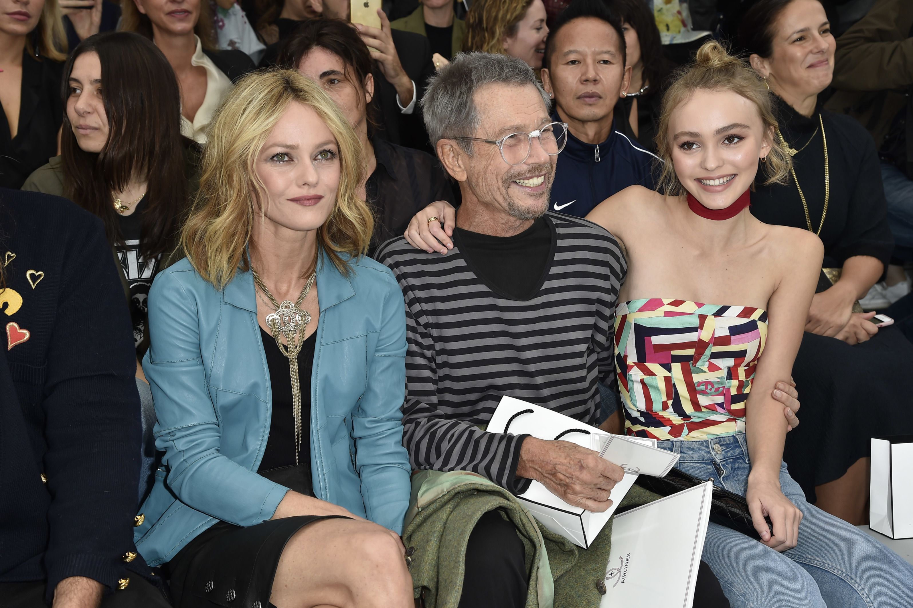 Vanessa Paradis, Lily Rose Depp & Jean-Paul Goude at the 2015 Chanel Paris Fashion Week