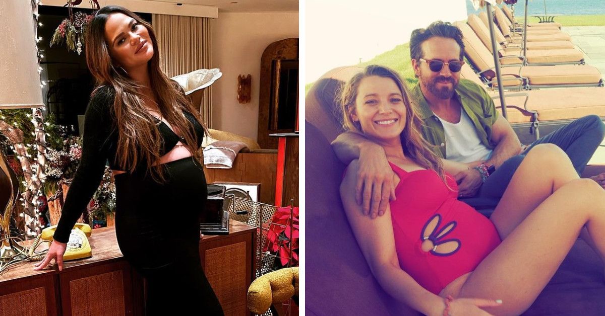Chrissy Teigen side by side image with Blake Lively and Ryan Reynolds