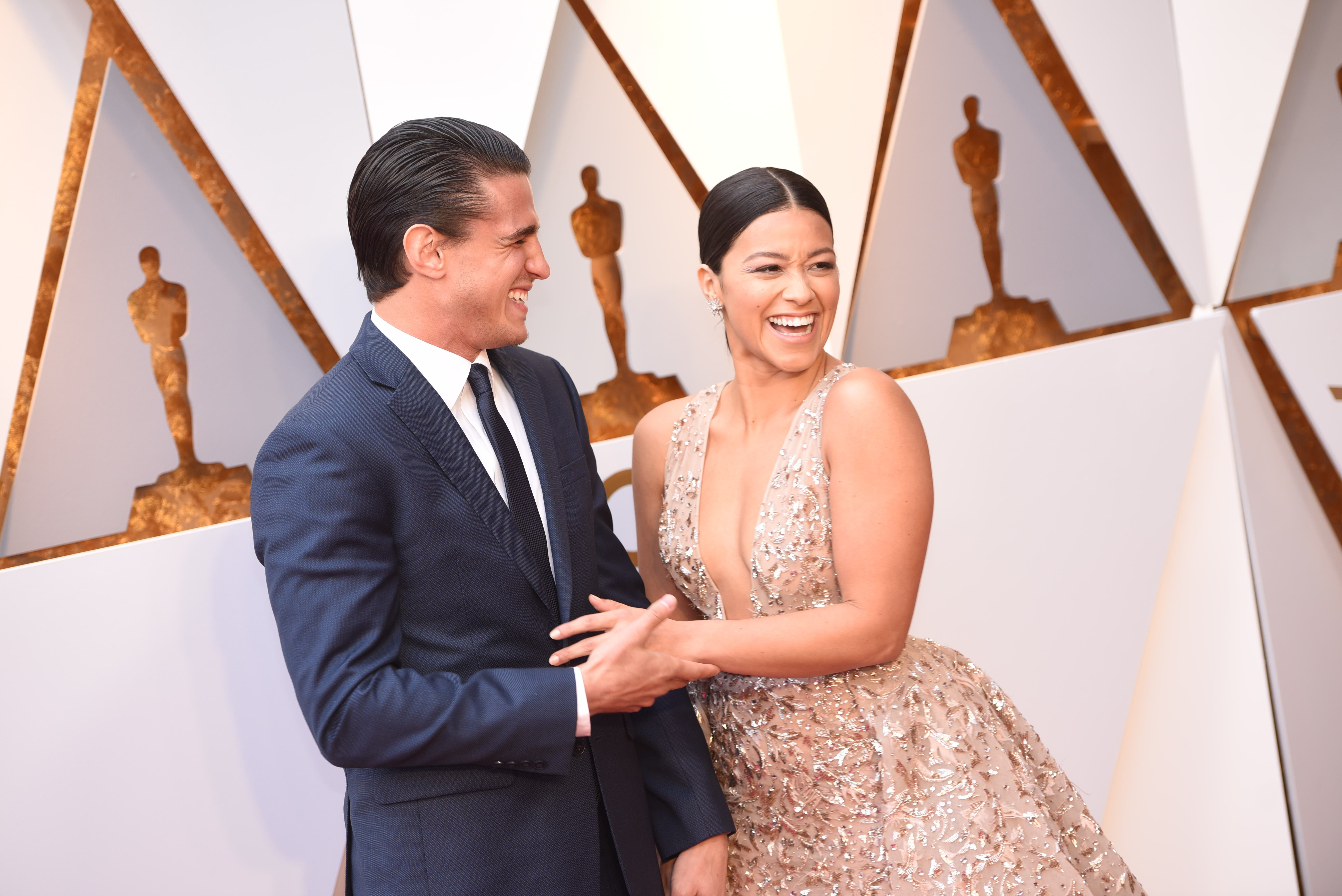 Gina Rodriguez and Joe LoCicero at the 90th Annual Academy Awards