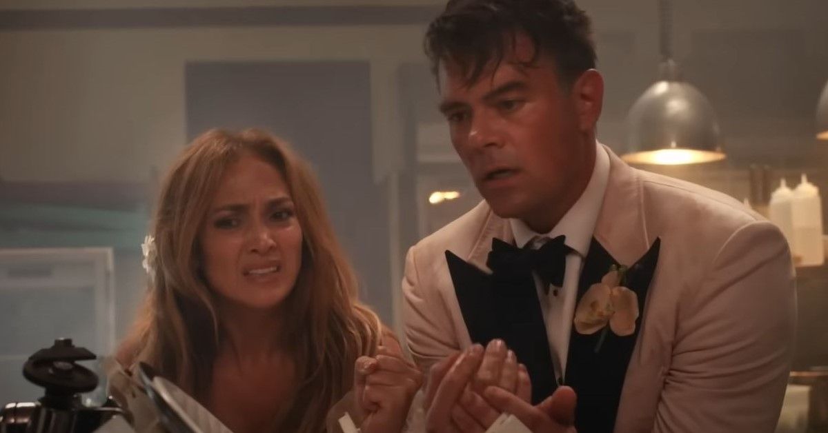 Jennifer Lopez and Josh Duhamel in a still from Shotgun Wedding 