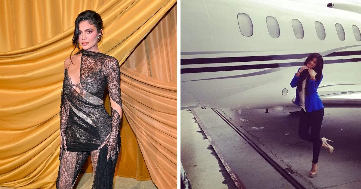 Kylie Jenner (left) and Kylie Jenner's jet (right)
