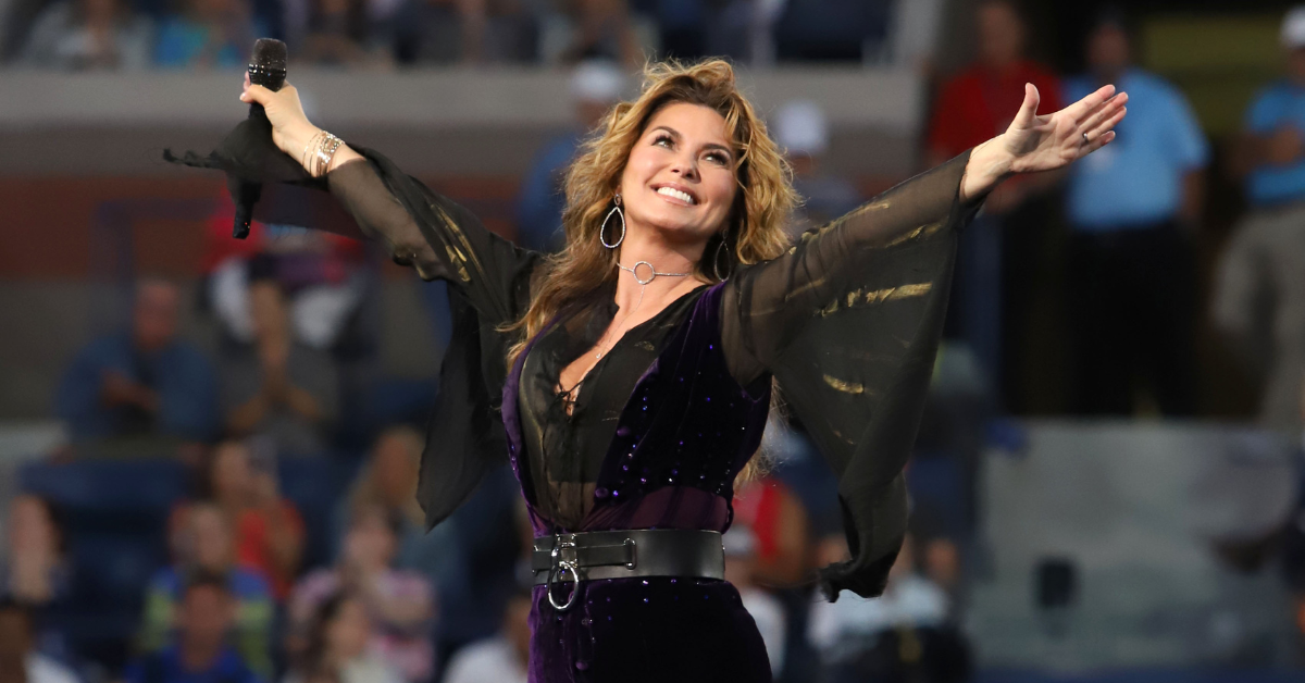 Shania Twain performing to a crowd