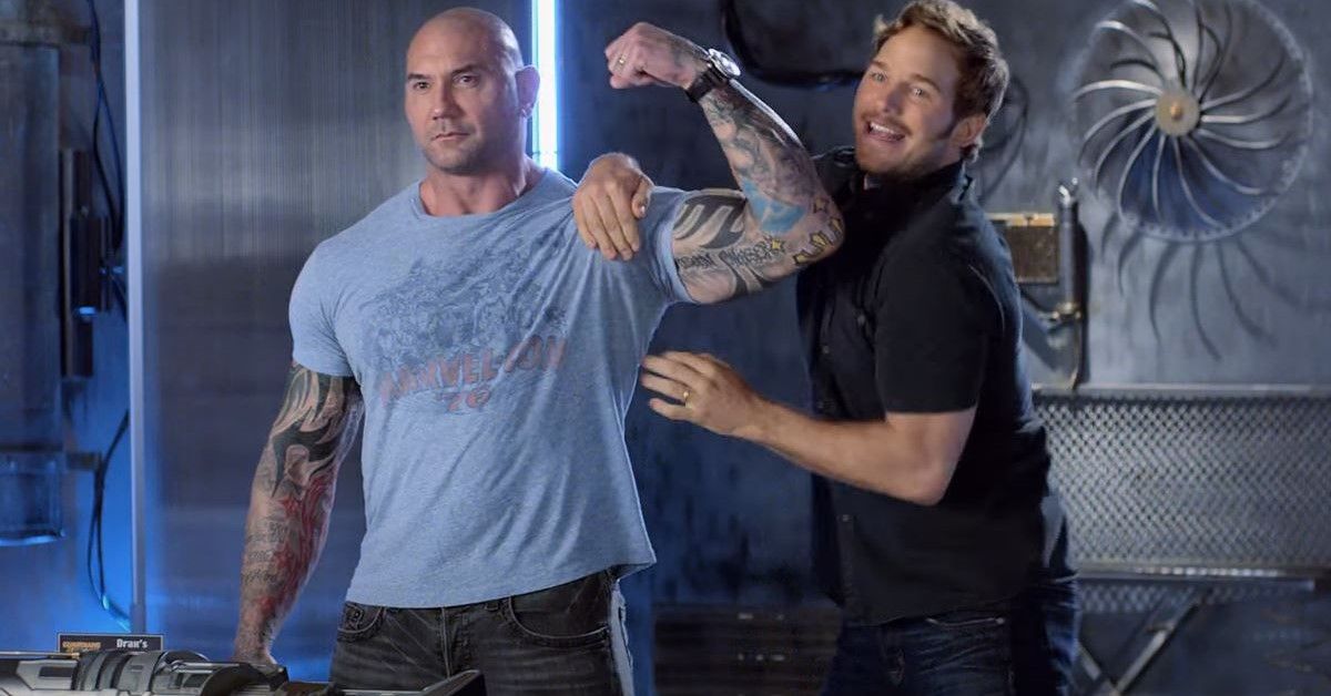 Dave Bautista and Chris Pratt show off props for Guardians of the Galaxy Vol. 2 