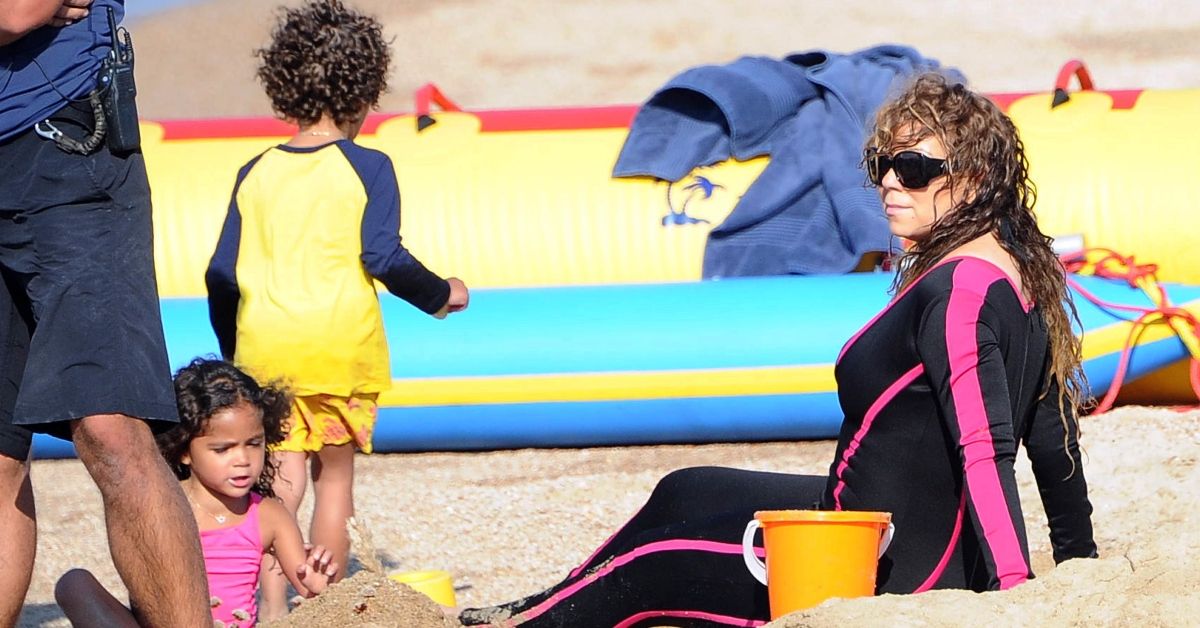 Mariah Carey on the beach with her twins