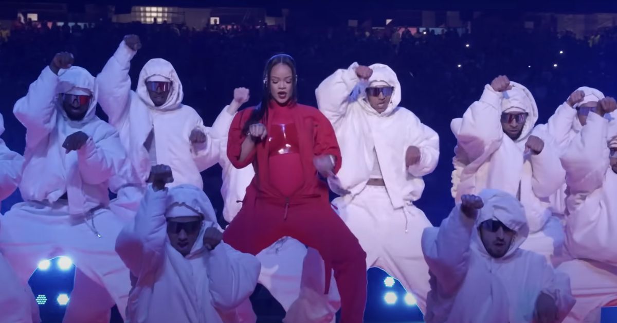 Rihanna performing at Super Bowl 2023.