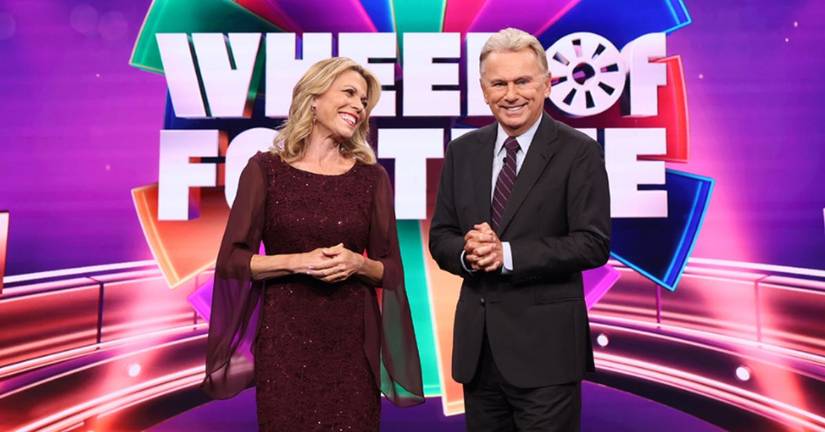 Vanna White and Pat Sajak on Wheel of Fortune's set