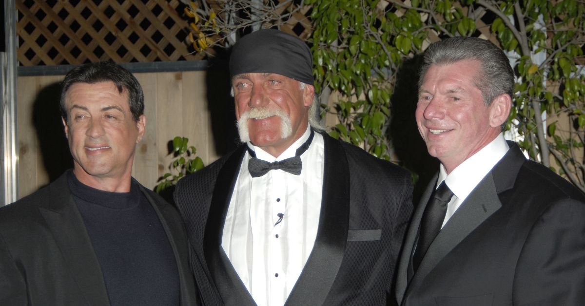 Vince McMahon, Hulk Hogan, and Sylvester Stallone smiling
