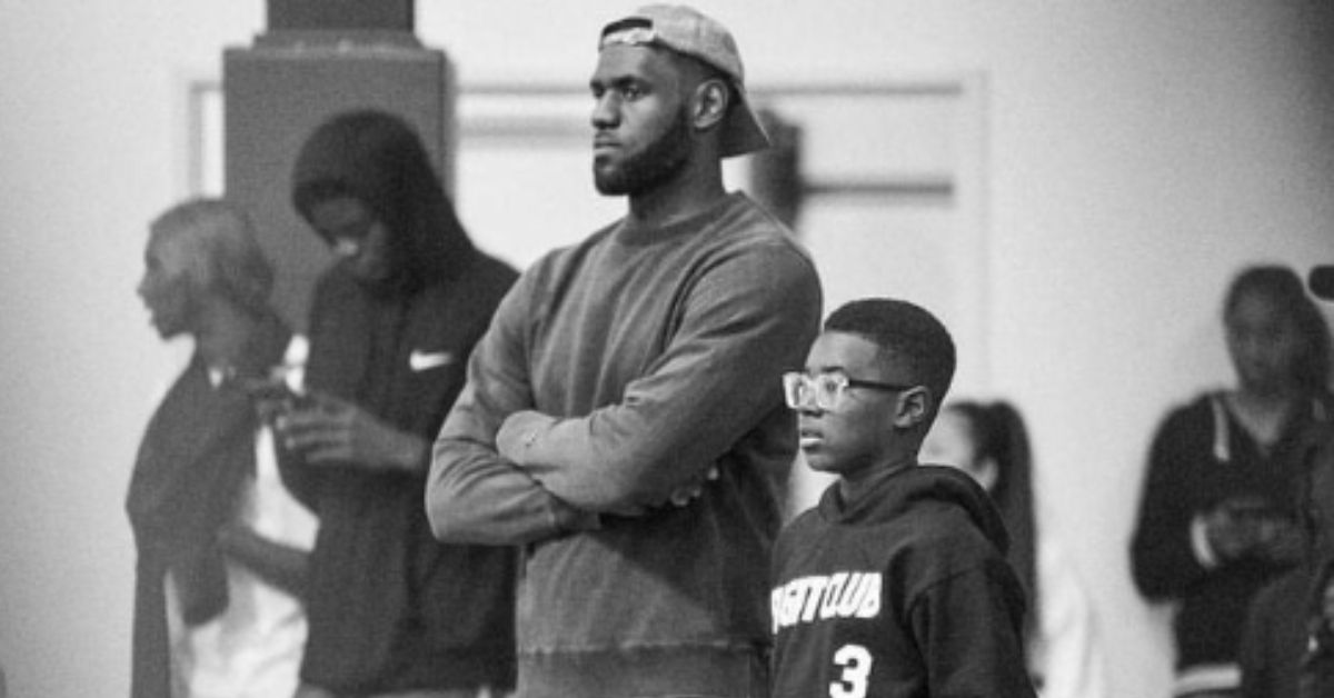 LeBron James and Bryce James standing together