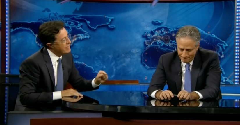 Stephen Colbert Stunned Jon Stewart Randomly Slapping Him During Their ...