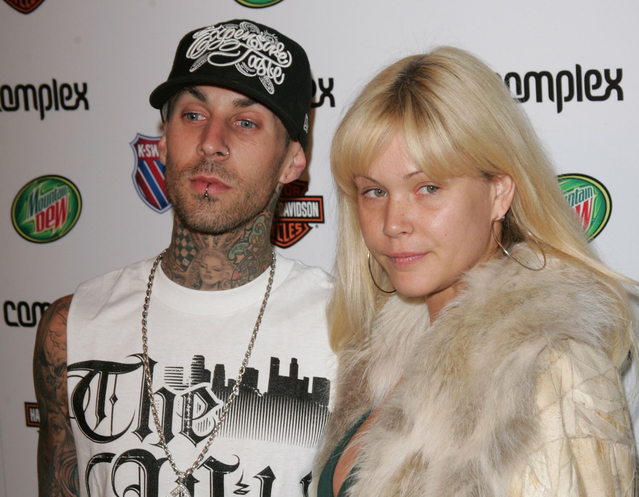 Travis Barker and Shanna Moakler on a red carpet