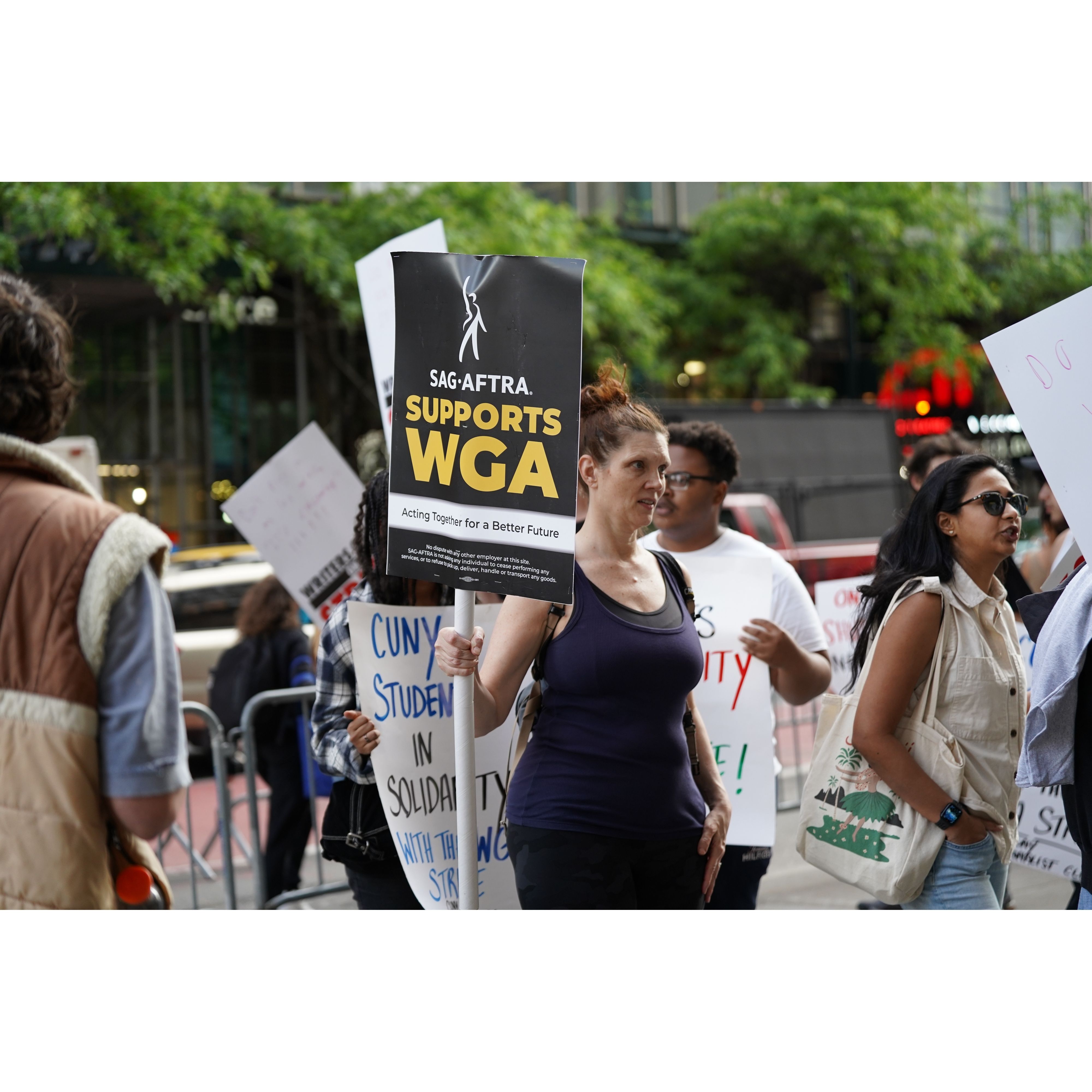 Writers Guild of America (WGA) May 15, 2023 Strike - SAG AFTRA Support Picket Sign - Manhattan Center