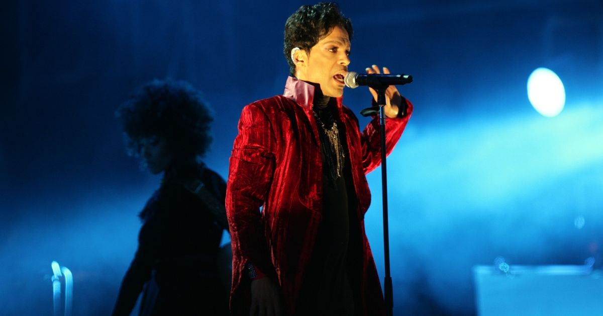 Prince singing during a concert