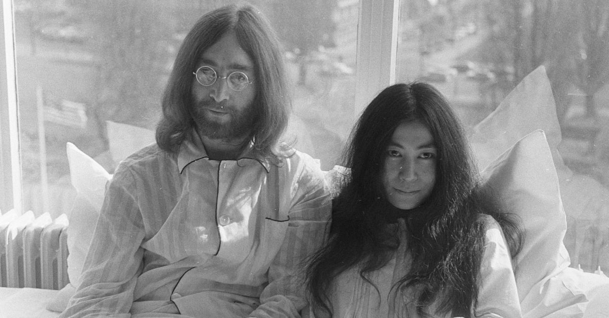 John Lennon and Yoko Ono black and white photo