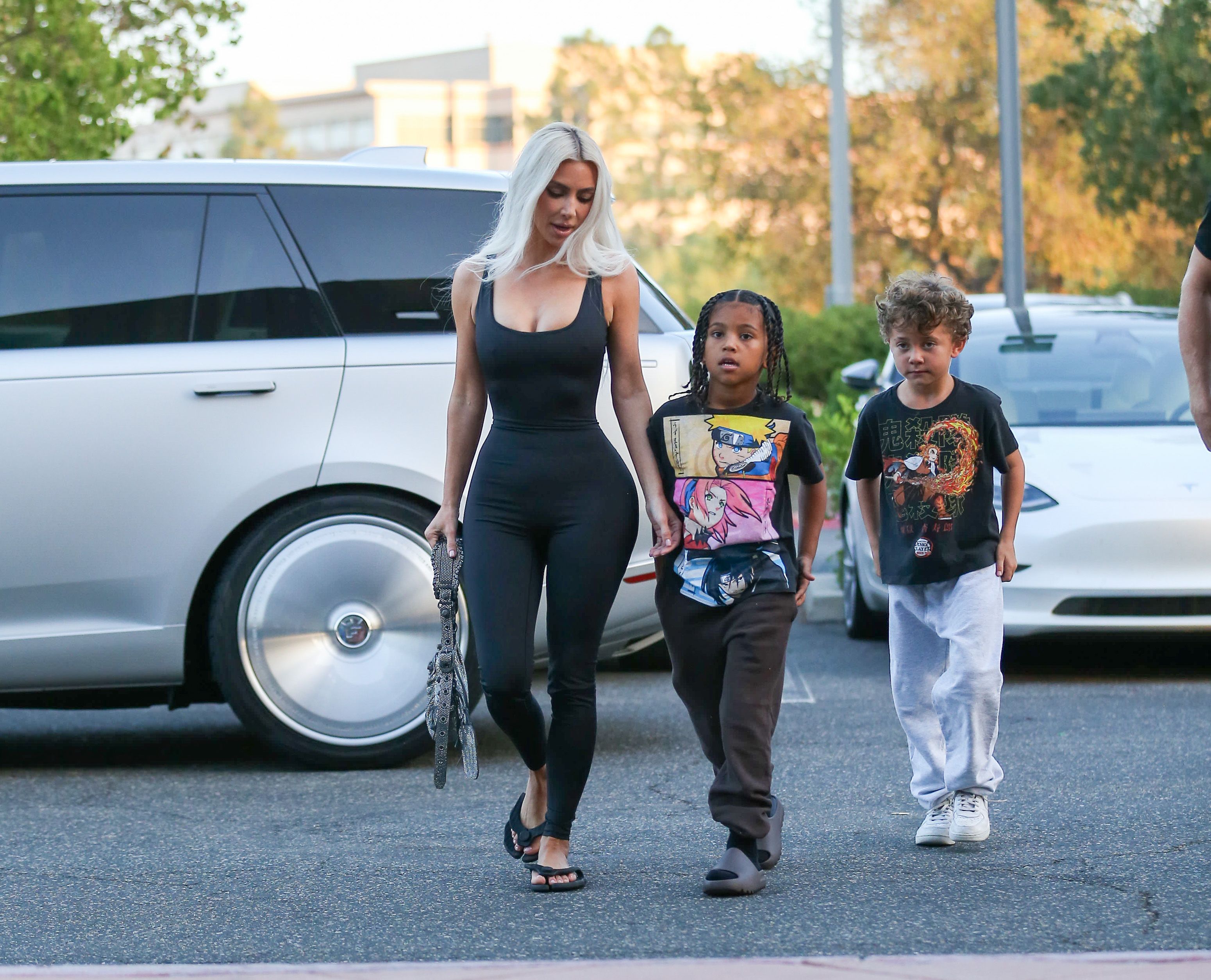 Kim Kardashian with kids, Saint and North are seen in Los Angeles.