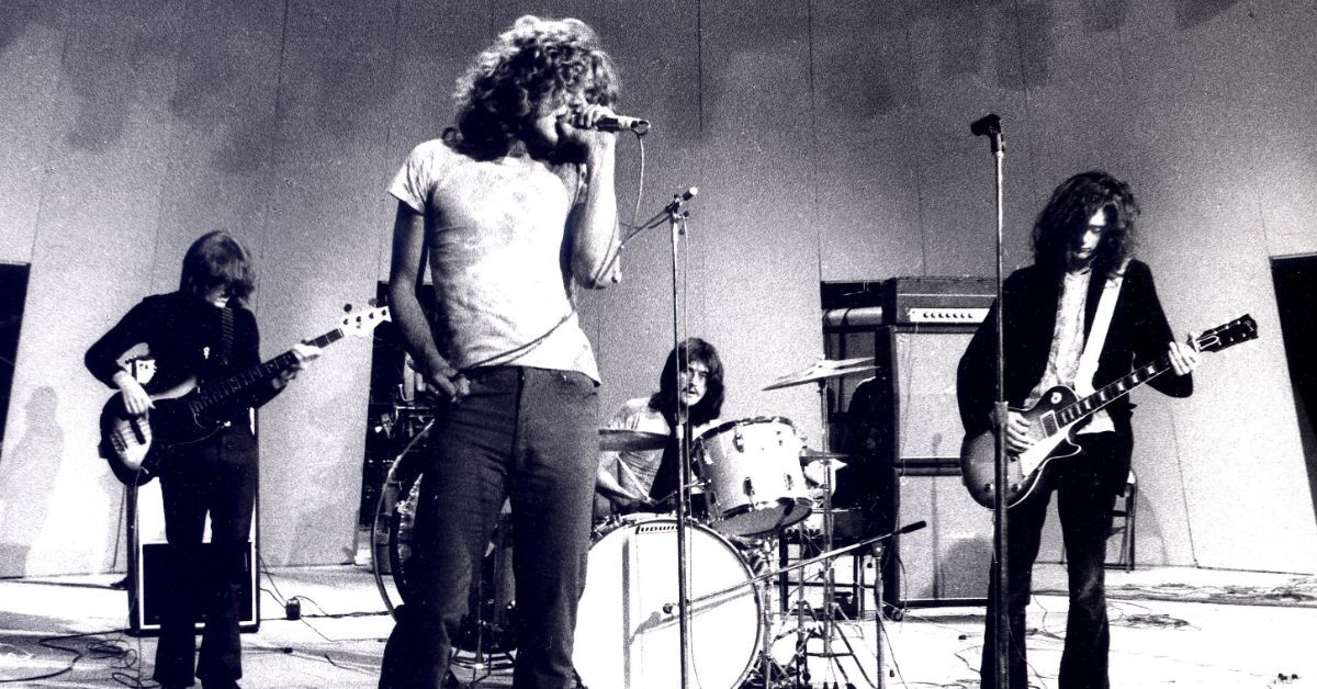 Led Zeppelin performing in a studio in 1969.