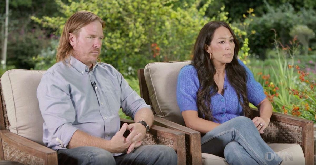Chip and Joanna Gaines looking serious talking to Oprah